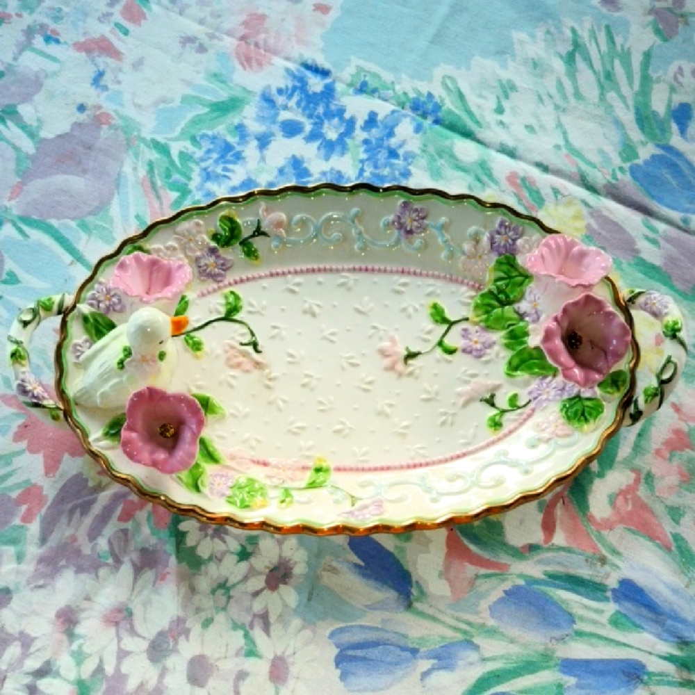 Avon Floral With Duck  China Ceramic Tray